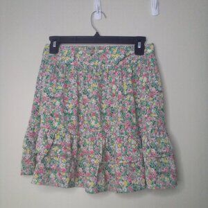 Umgee Skirt S Women Short Ruffle Pull On Elastic Back Waist Colorful Floral